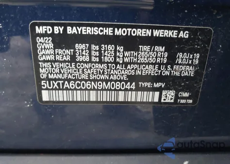 2022 BMW X5 Phev xDrive45E from USA, damaged, VIN 5UXTA6C06N9M08044